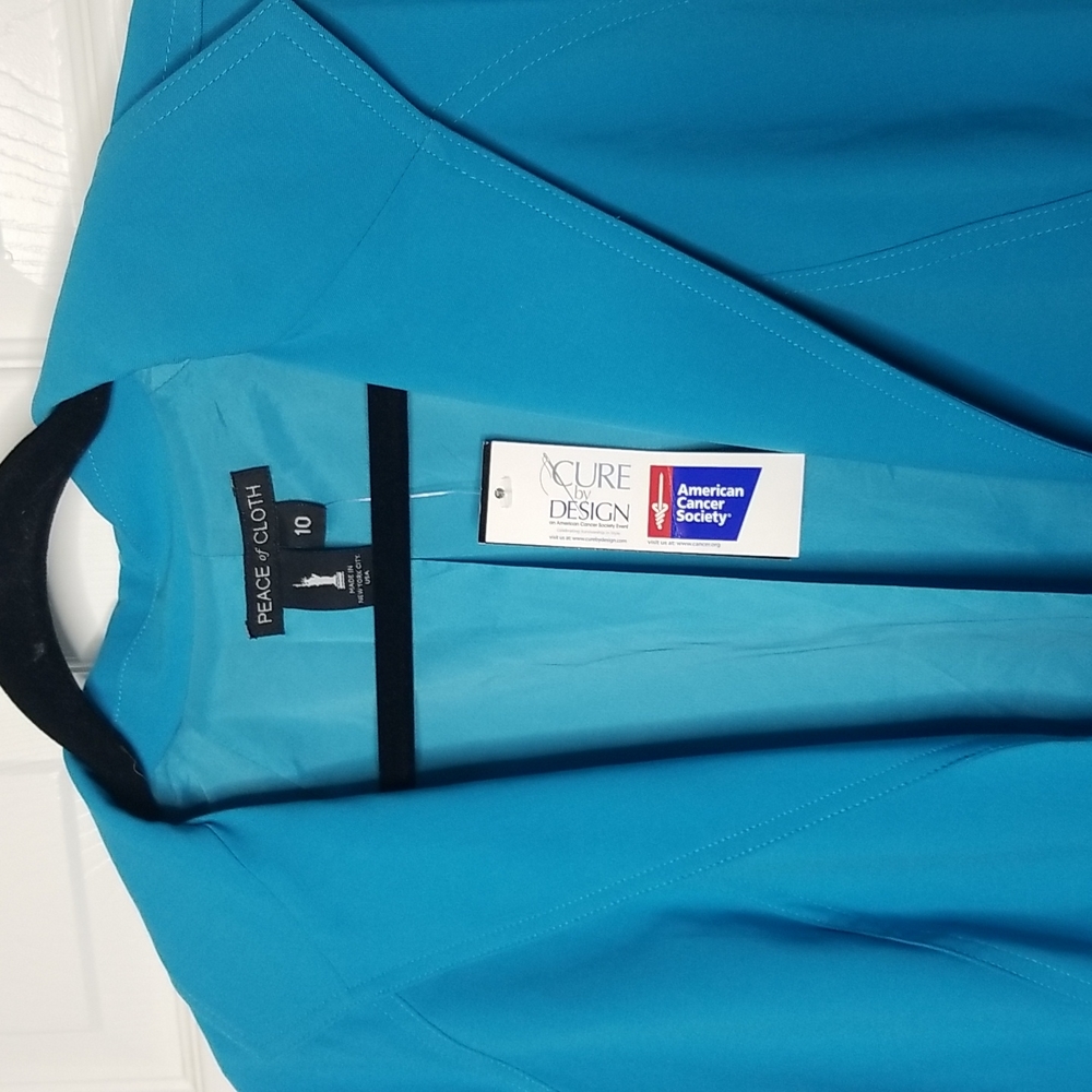 Women's Teal Open Front Blazer Jacket - Picture 4 of 6